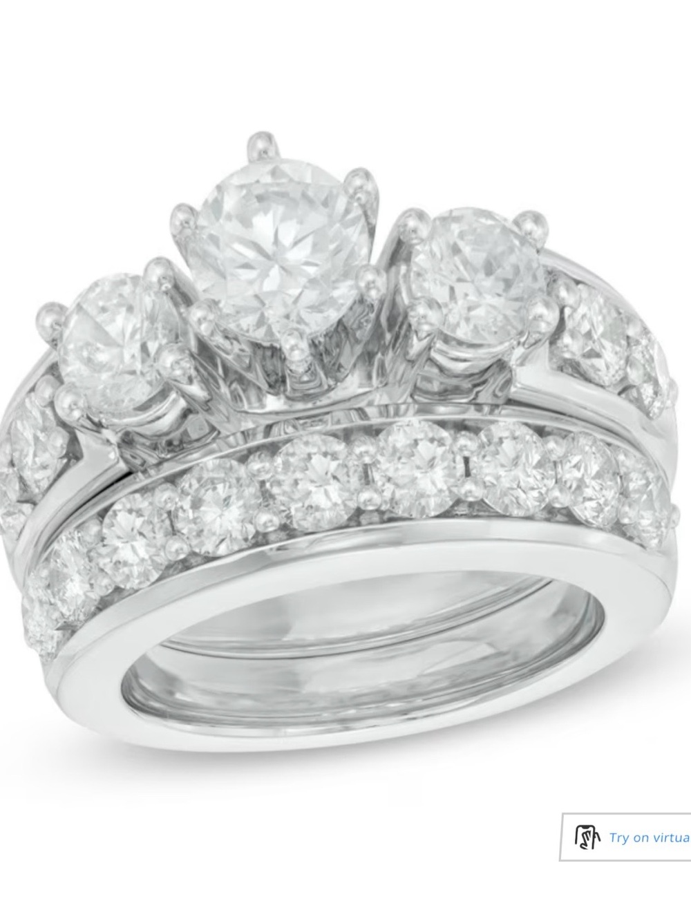 White Diamond Three-Stone Bridal Ring Set - Sterling Finish